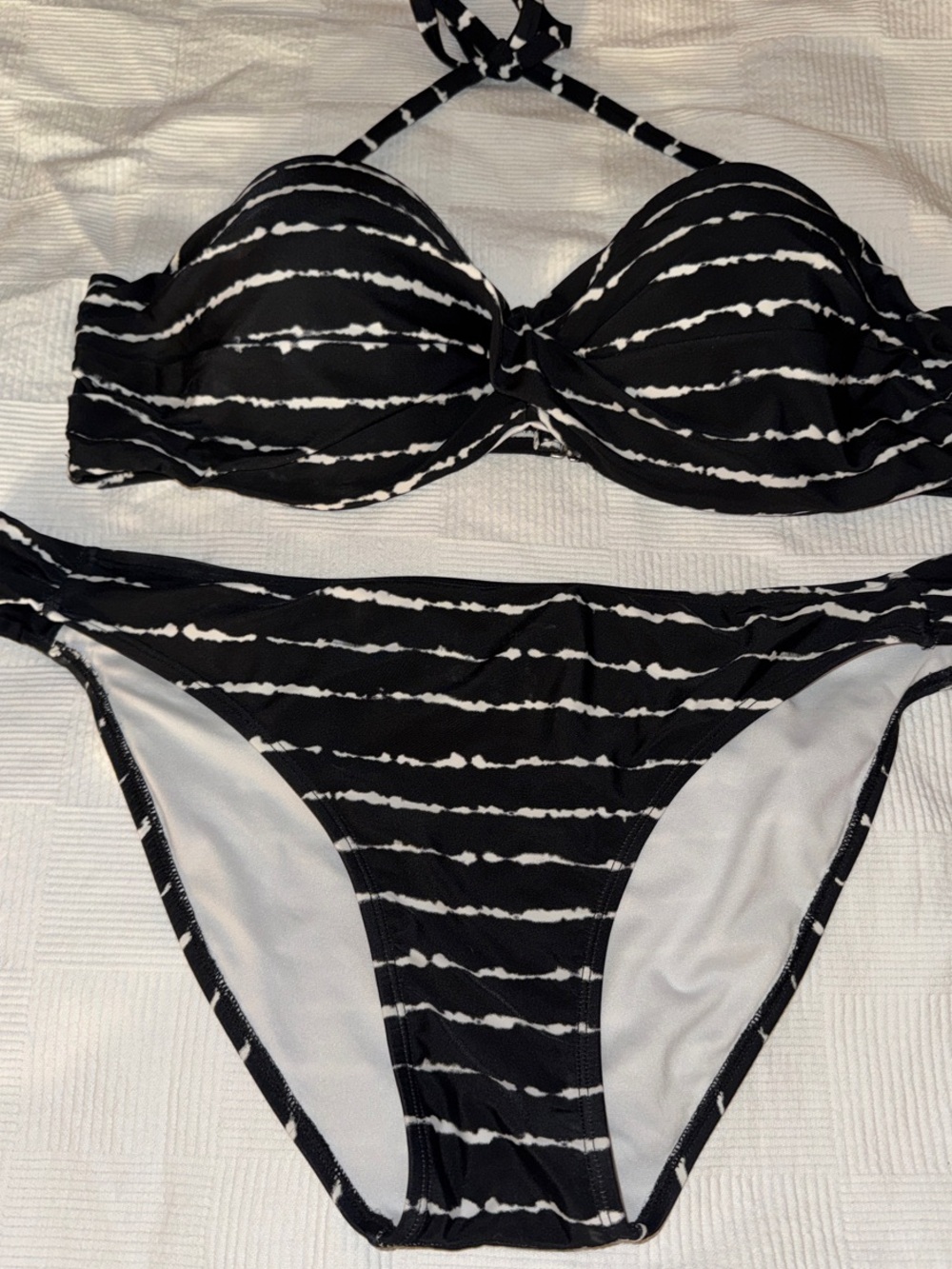 Black and White Stripe Bandeau Bikini Set EUC